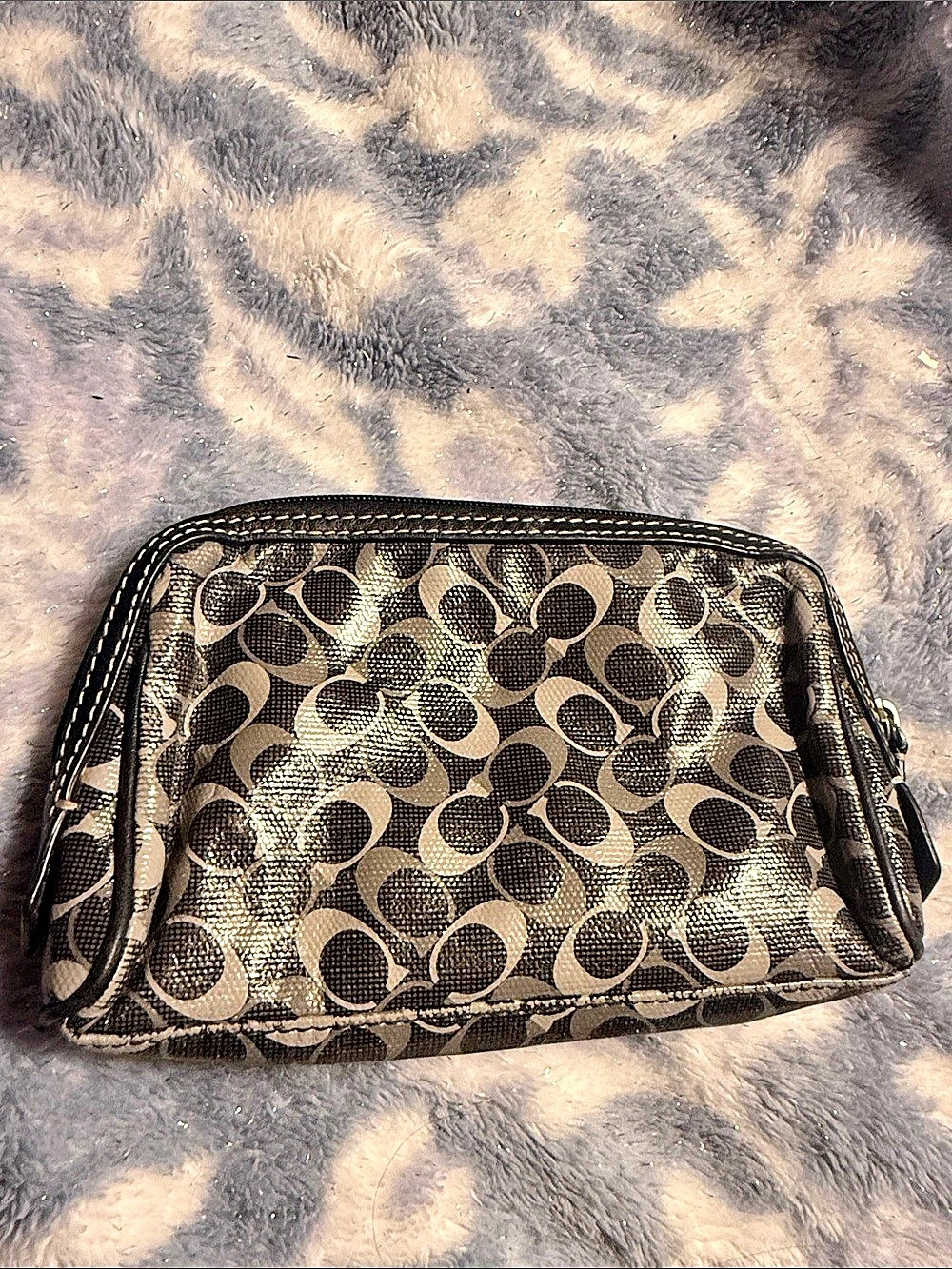 Vintage Coach Printed Cosmetic Pouch in Gray & Black